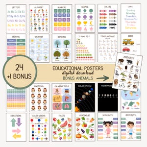 Educational Posters DIGITAL DOWNLOAD, Toddler Learning Posters, ABC Poster Playroom Printable Decor Homeschool Alphabet Poster Kids Wall Art
