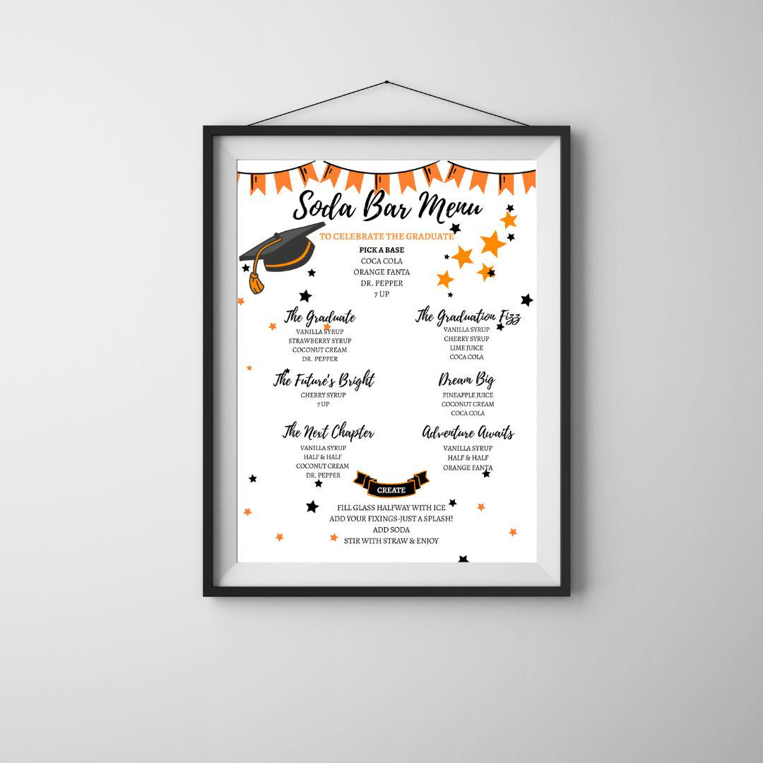Graduation Soda Bar Menu | White Background | 5 Bright Color Options | Digital Printable