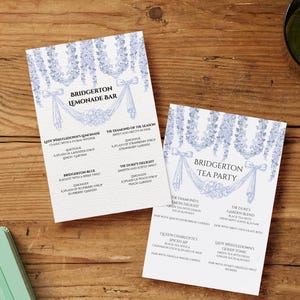 Erstellen Sie Ihre eigenen | Bridgerton-Thema | Limonade Bar-Speisekarte | Menü Tea Party | Brautparty | Digital Druckbare | ZWEI Menüs | Personalisierbar