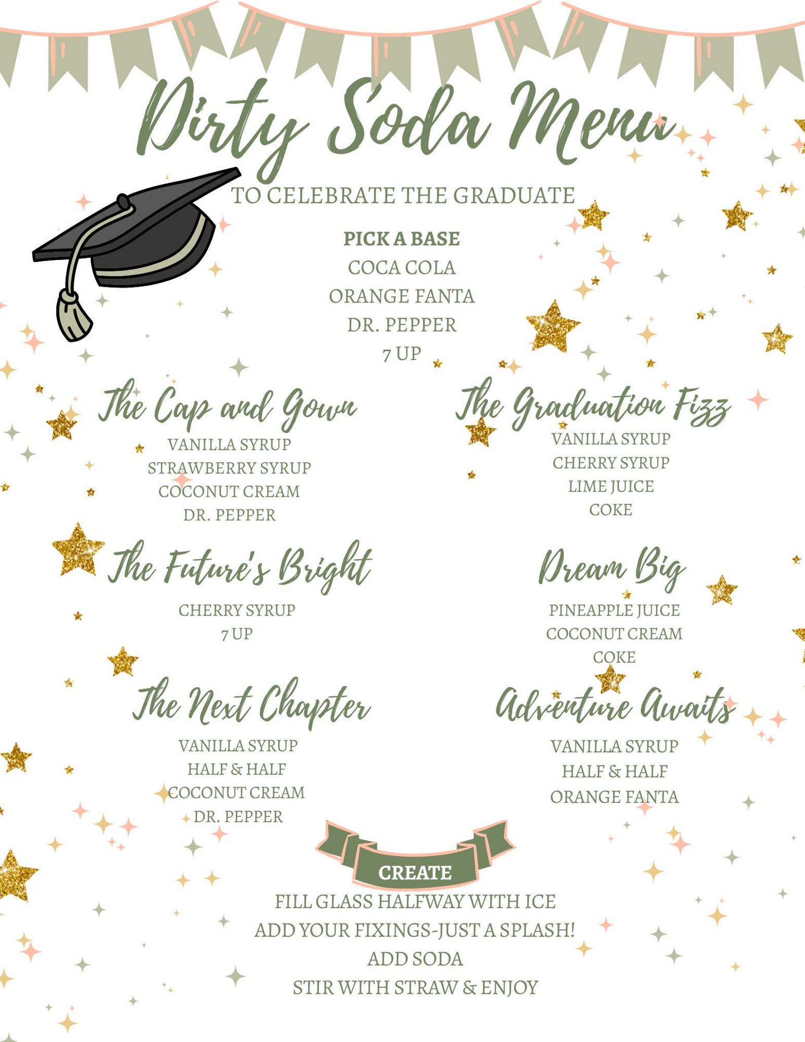 Graduation Soda Bar Menu | White Background | 4 Pastel Color Options ...
