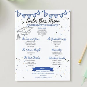 Crea il tuo menu per il bar della graduazione / Sfondo bianco / Stampabile digitalmente / Personalizzabile