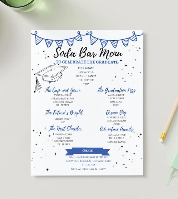 Create your Own | Graduation Soda Bar Menu | White Background | Digital Printable | Customizable
