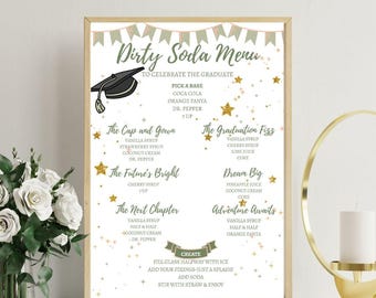 Graduation Soda Bar Menu | White Background | 4 Pastel Color Options | Digital Printable