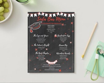 Graduation Soda Bar Menu | Black Background | 5 Color Options | Digital Printable
