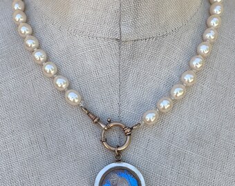 Victorian Mother of Pearl Butterfly Pendant with Vintage Pearls