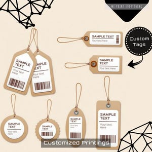 Au moins 1000 de haute qualité en poly beige naturel, coton, tailles à personnaliser, étiquettes d'impression, étiquettes avec logo personnalisé, texte, kraft ou papier artistique