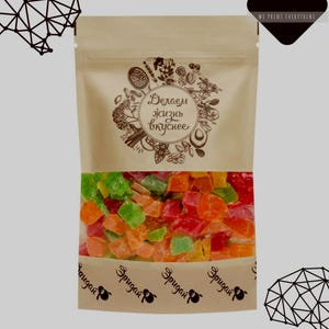 Bolsas de papel kraft reciclables personalizadas para almacenar alimentos con ventana transparente