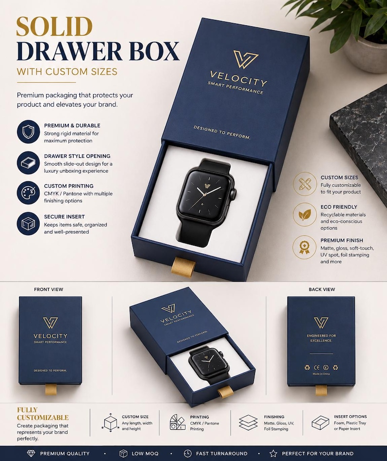 Drawer Style Rigid Box With Custom Logo Printing Packaging for Luxury ...