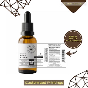 May include: A brown glass bottle with a black dropper, labelled "Premium Hemp Extract" with "1500 MG" and "30 ml". The label also includes "Spearmint" and a nutrition facts panel. The bottle is for serum.
