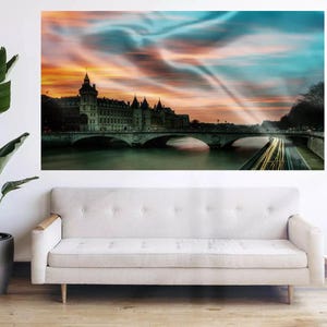 Parisian Sunset Flag Paris City Skyline Flag Bandera Tapestry Banner Large Decoration