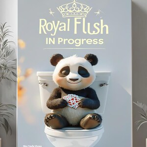 Lindo panda de dibujos animados en pedestal, retrato de panda para baño, póster de inodoro, decoración para amantes de los pandas, impresión artística