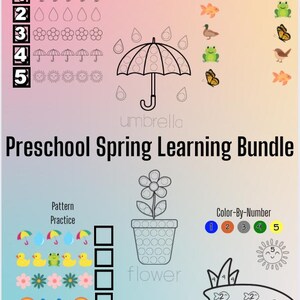 Preschool Spring Activity Bundle, Preschool Spring Learning Activities, Toddler Spring Activities, Downloadable Spring Learning, Coloring