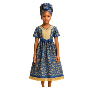 Fancy and Elegant Israelites Floral girl dress with gold fringe - headwrap not included