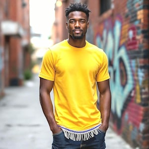 Hebrew israelite gold t-shirts with  fringes, blue ribbon
