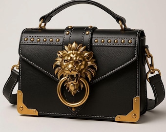 Lion Head Shoulder Bag Punk Style PU Leather Zipper Purse