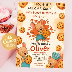 Mouse Cookie Birthday Invite, Book Theme Birthday Invitation, Literary Birthday, If You Give a Mouse a Cookie birthday, Moose Theme Invite