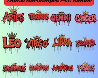 Zodiac Horoscope PNG Bundle, Astrology Signs Clip Art (Digital Download)