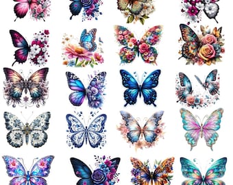 Floral beaterfly png Butterfly Flowers Sublimation Clipart