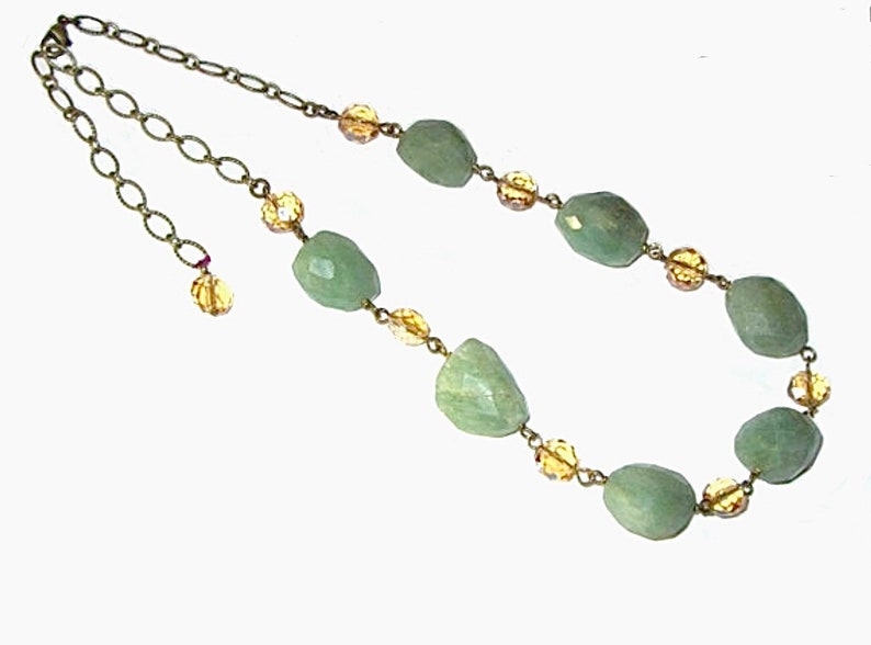 SALE, Boho, Aventurine necklace, crystal necklace, faceted nuggets, Green, semiprecious stone, healing stone, cottage chic, chunky boho, image 5