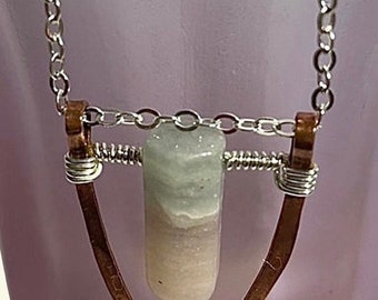 Fluorite Point Necklace: Hammered Copper & Sterling Silver Chain, Boho Hippie Style