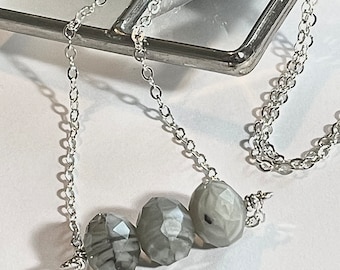 Swirled Crystal Glass Necklace: Dainty Sterling Silver Chain