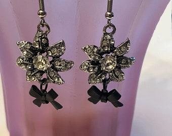 Crystal Flower Earrings: Stainless Steel Bow Dangle Earrings