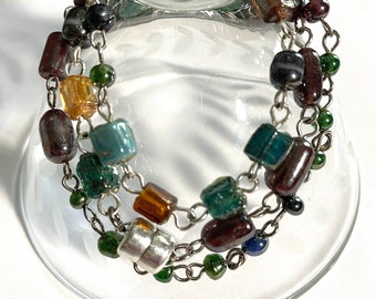 Colorful Glass Wrap Bracelet: Magnetic Clasp, Fits 6" Wrist