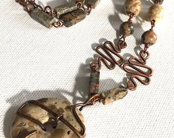 SALE, Chunky Boho Jasper necklace, hippie, chunky jasper Stone Pendant, copper wrapped pendant, Gemstone, gypsy, safari jasper, hippie