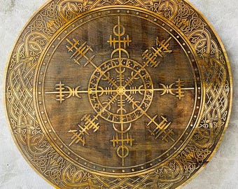 Handmade Carved Viking Shield: Celtic Knot Wood Wall Art
