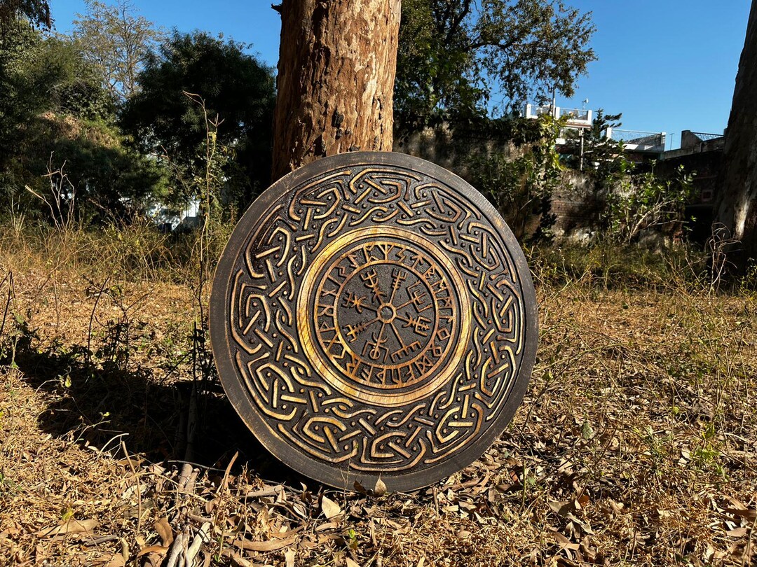 Runic Helm Viking Shield Handmade : Runic Helm of Awe, Celtic Knot Wood Wall Art ...