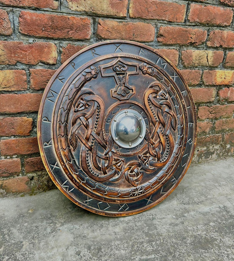 Handmade Viking Shield: Celtic Cross Wood Wall Decor