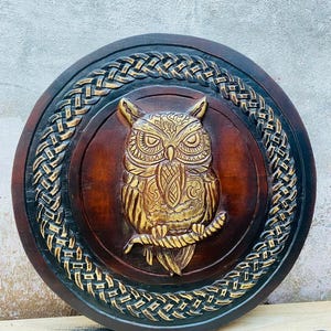 Viking Schild, Eule Schild, Wikinger Wand Dekor, Holz Wand Kunst, Handgefertigte Wohn Dekor, Vatertagsgeschenk für Ihn, Handgefertigte Geschenk für Ihn