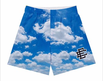 Men's Mesh Athletic Shorts - Sky Print, Breathable Gym Shorts