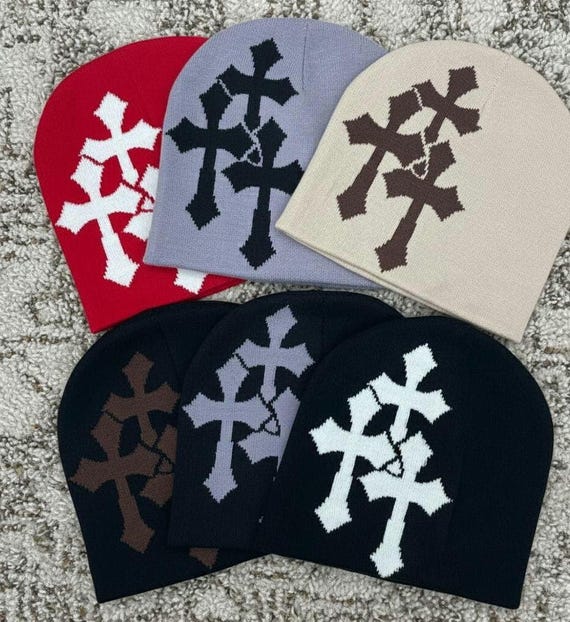 ゴシッククロスニットビーニー：ユニセックスストリートウェア冬用帽子