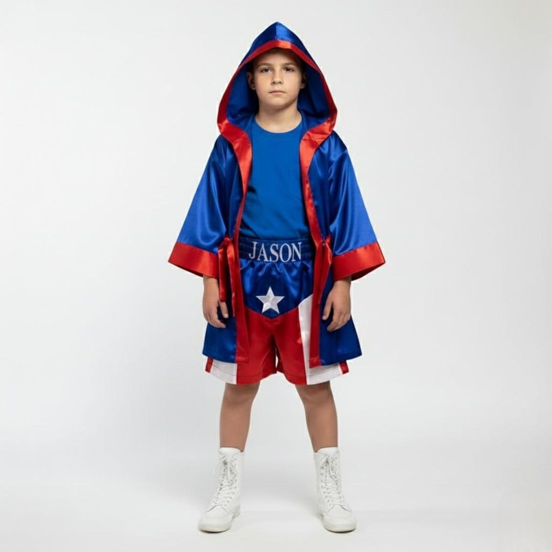 Boxing Robe Cursive Custom Text Satin Boxing Robe: American Flag Personalized Uniform - Etsy