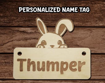 Bunny Cage Tag, Custom, Personalized, Engraved Wood, Pet Bunny, Cage Decor, Cage Tag, Cage Accessories, Bunnies
