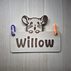 Chinchilla Cage Tag, Custom, Personalized, Engraved Wood, Pet Chinchila, Cage Decor, Cage Tag, Cage Accessories