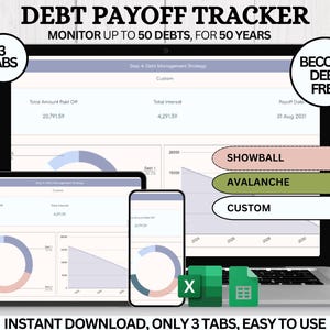 Debt Payoff Tracker Debt Snowball Excel Debt Avalanche Calculator for Google Sheet Student Loan Mortgage House Payment Credit Card Payoff