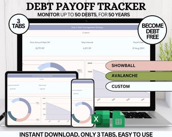Debt Payoff Tracker Excel, Debt Snowball Spreadsheet Google Sheets, Financial Planner Download, Monthly Budget