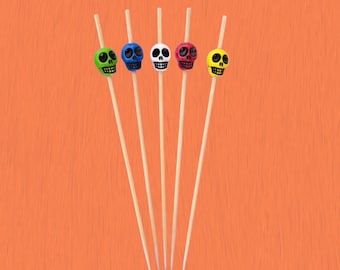 Colorful Skull Cocktail Picks, Halloween Party Decor, Cinco de Mayo Decor