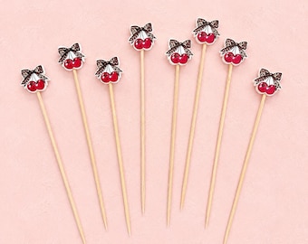 Leopard Cherry Cocktail Picks, Cherry Drink Stirrers, Flirty Bachelorette Party Decor