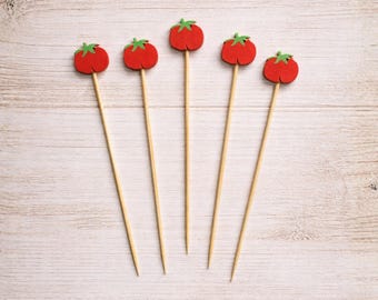 Tomato Cocktail Picks,  5" Decorative Bamboo Toothpicks for Appetizers, Drinks & Parties