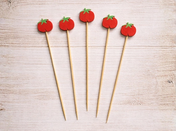 Tomato Cocktail Picks,  5" Decorative Bamboo Toothpicks for Appetizers, Drinks & Parties