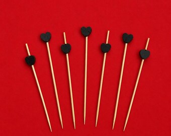 Black Heart Cocktail Picks, Bamboo Drink Stirrers, Appetizer & Dessert Picks