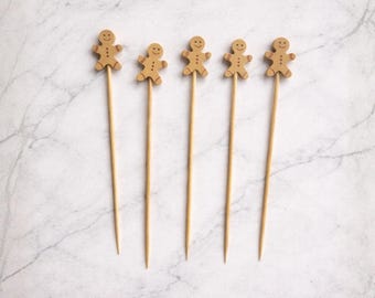 Gingerbread Christmas Bamboo Toothpicks – Holiday Cocktail & Appetizer Picks