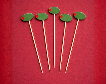 Olive Cocktail Picks, 4.7" Bamboo Decorative Toothpicks for Appetizers, Drinks & Parties