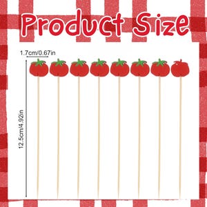 Tomato Cocktail Picks, 5" Decorative Bamboo Toothpicks for Appetizers, Drinks & Parties image 2