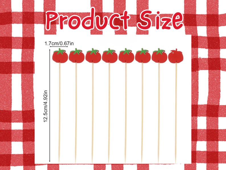 Tomato Cocktail Picks, 5" Decorative Bamboo Toothpicks for Appetizers, Drinks & Parties image 2