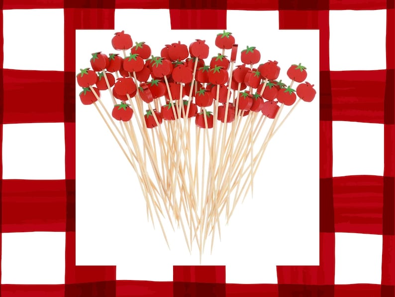 Tomato Cocktail Picks, 5" Decorative Bamboo Toothpicks for Appetizers, Drinks & Parties image 8
