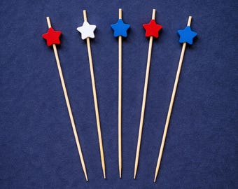 USA Star Cocktail Picks – Patriotic Party Food Toppers